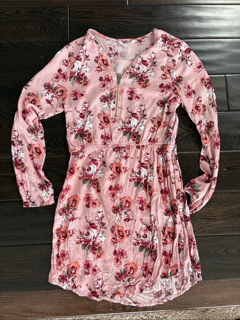 Streetwear Society Pink Floral Long-Sleeve Zip V-Neck Dress